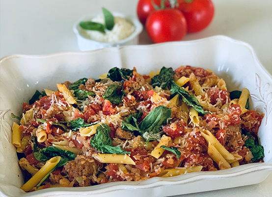 Spinach & Sausage Baked Ziti recipe