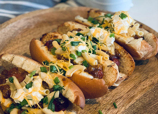 Chili Mac & Cheese Dogs recipe